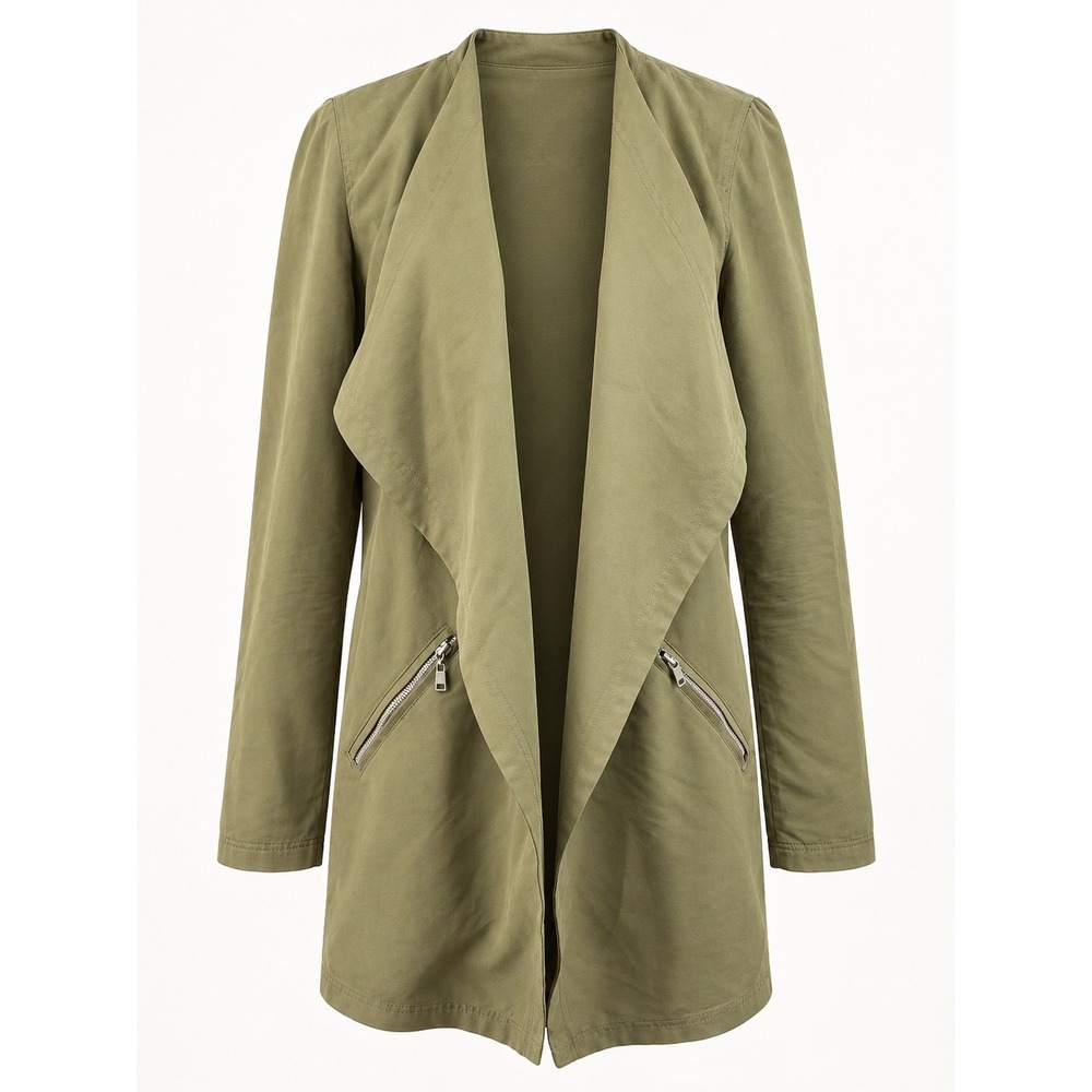 Bar III Women's Small Olive Green Draped Open Front Utility Jacket Zip Pockets
